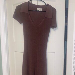 Brown Knit Fitted t-shirt Dress